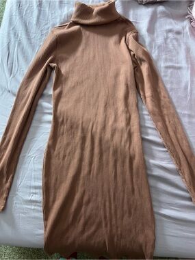wild fable Ribbed Turtleneck Long-Sleeve Dress — Camel/Tan
